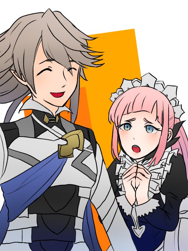 1boy, 1girl, blue_sash, closed_eyes, male_corrin_(fire_emblem), felicia_(fire_emblem), fire_emblem, fire_emblem_fates