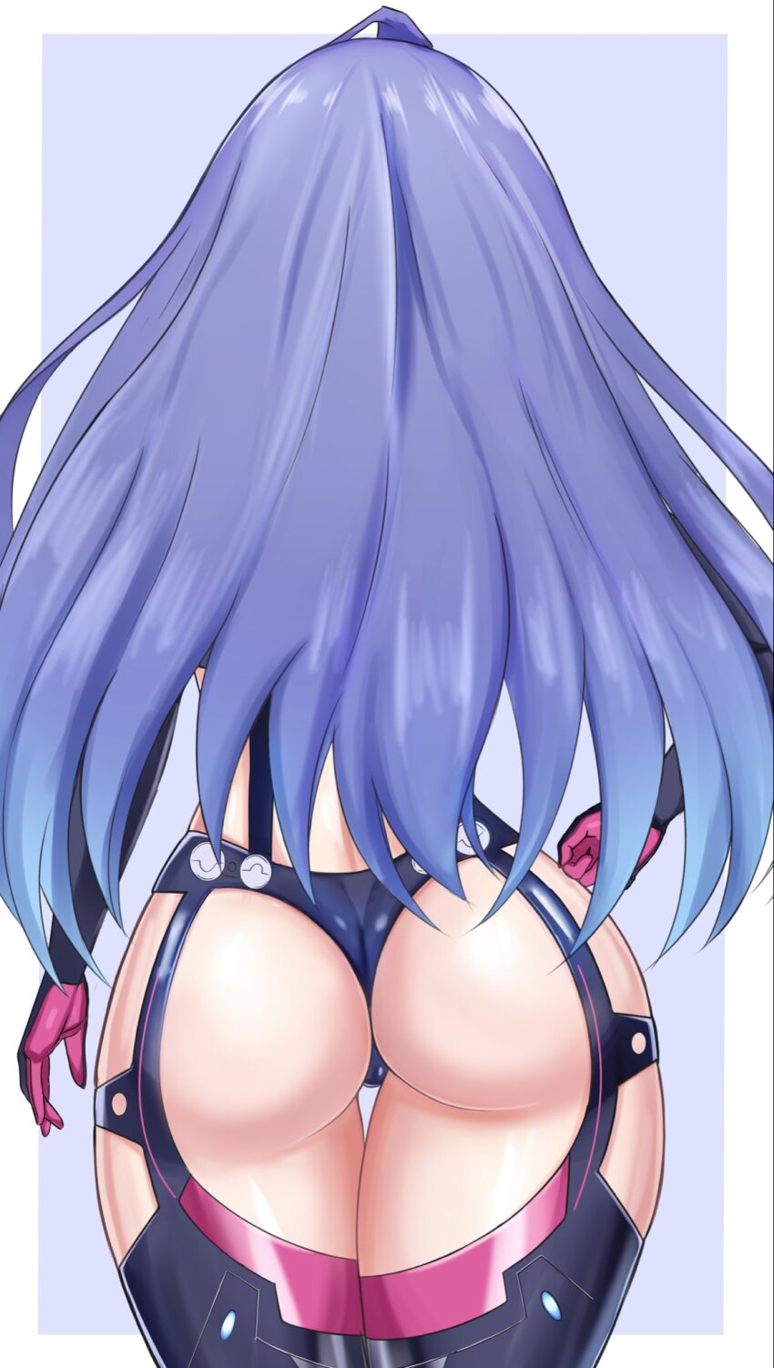 1girl, ass, ass_focus, blue_hair, cameltoe, choujigen_game_neptune, compile_heart, from_behind