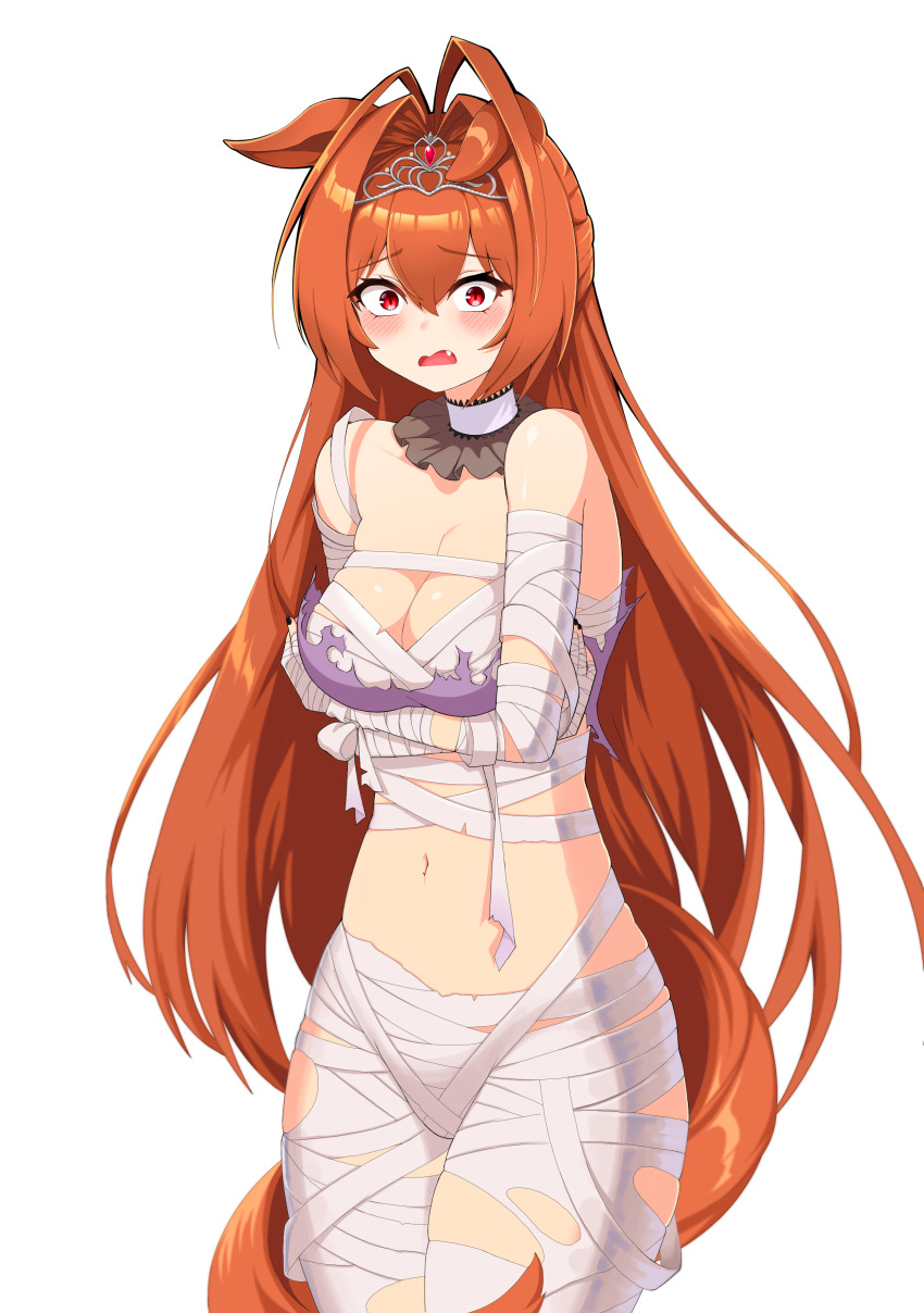 1girl, absurdres, animal_ears, antenna_hair, arm_under_breasts, bails, bare_shoulders, breasts