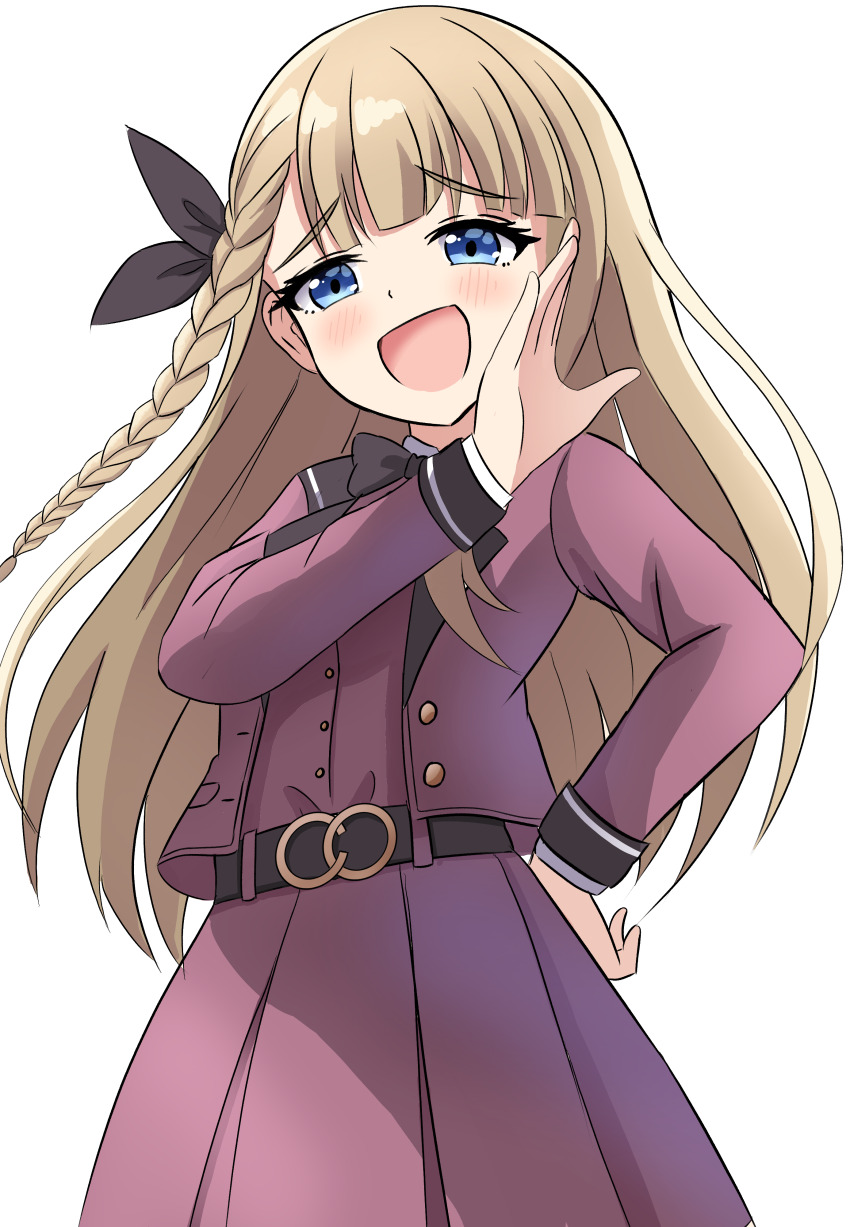 1girl, :d, absurdres, belt, black_belt, black_bow, black_bowtie, blazer