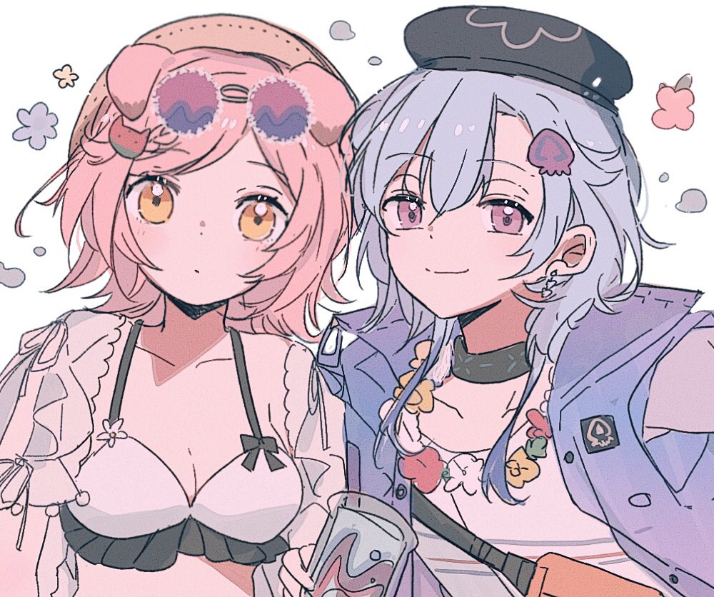 1boy, 1girl, animal_ears, arknights, bikini, black_headwear, blue_hair, blue_jacket