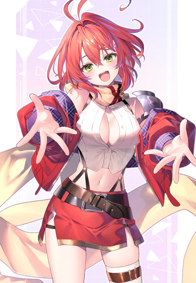 1girl, akane_canna, akane_canna_(1st_costume), antenna_hair, armor, belt, black_belt, blush