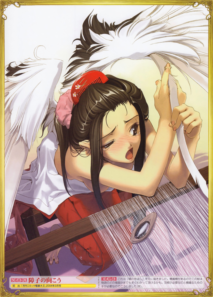 1girl, bare_shoulders, barefoot, breasts, comb, female_focus, hidari_(left_side), highres