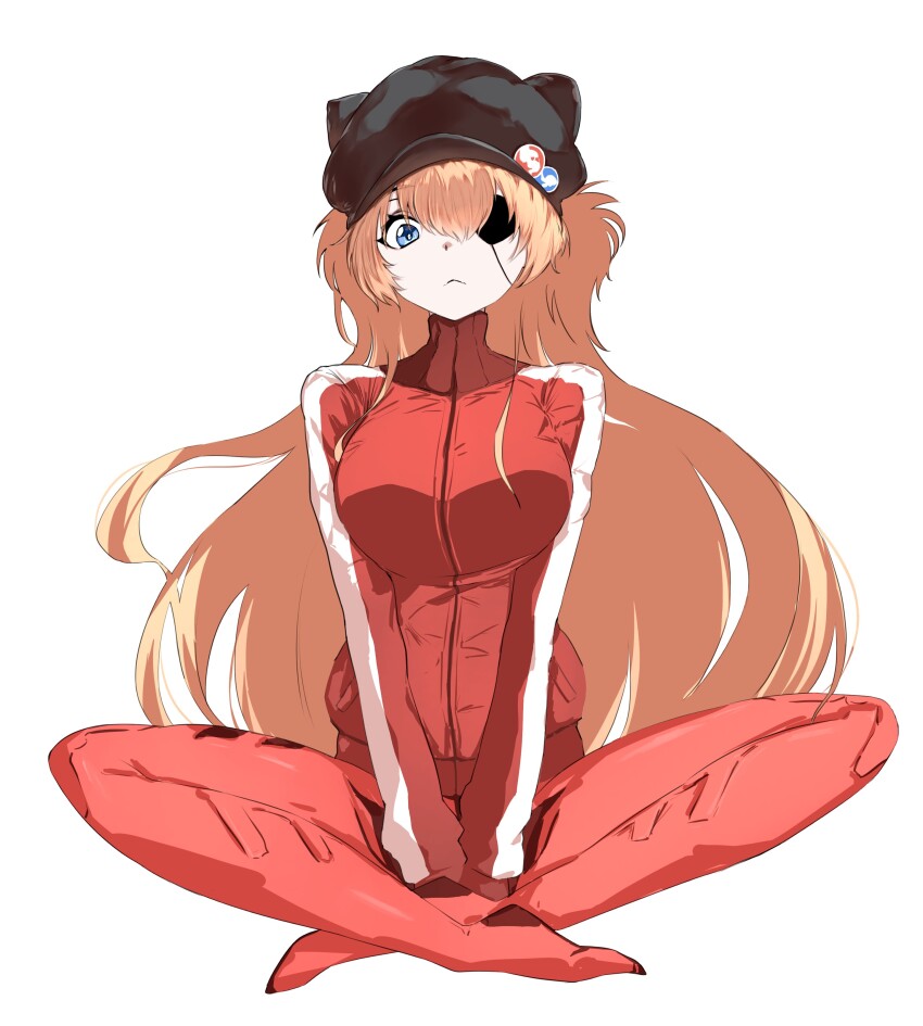 1girl, absurdres, arm_support, black_hat, blue_eyes, blush, bodysuit, closed_mouth