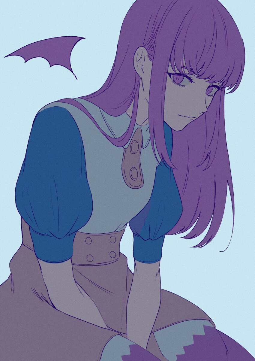 1girl, blue_sleeves, brown_skirt, detached_wings, highres, long_hair, puffy_short_sleeves, puffy_sleeves