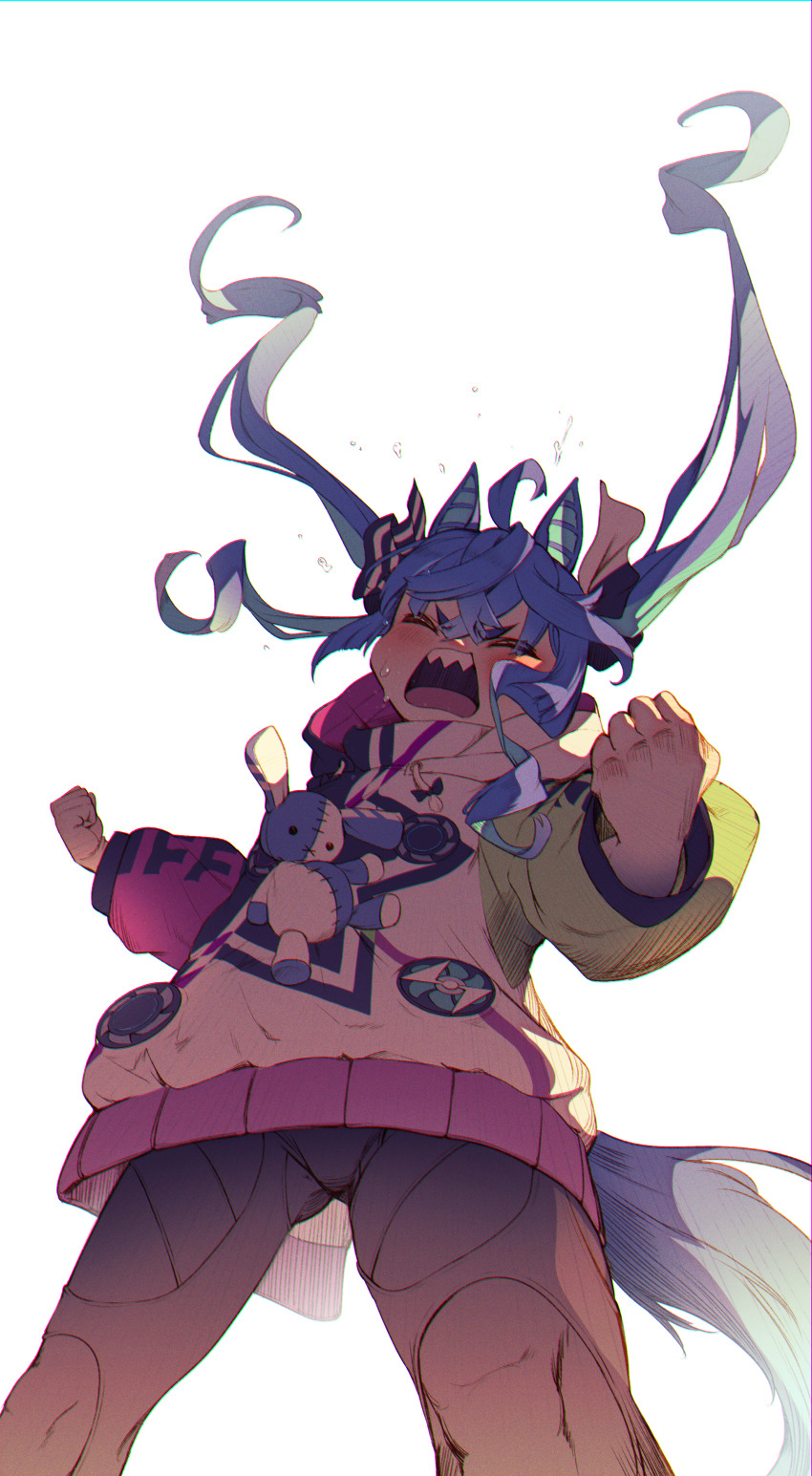 1girl, absurdres, ahoge, animal_ears, aqua_hair, black_bodysuit, black_ribbon, blue_hair