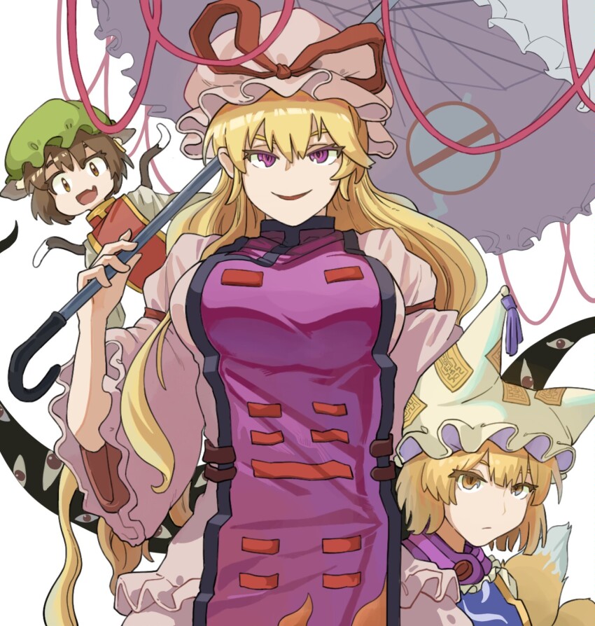 3girls, animal_ear_fluff, animal_ears, blonde_hair, breasts, brown_eyes, brown_hair, cat_ears