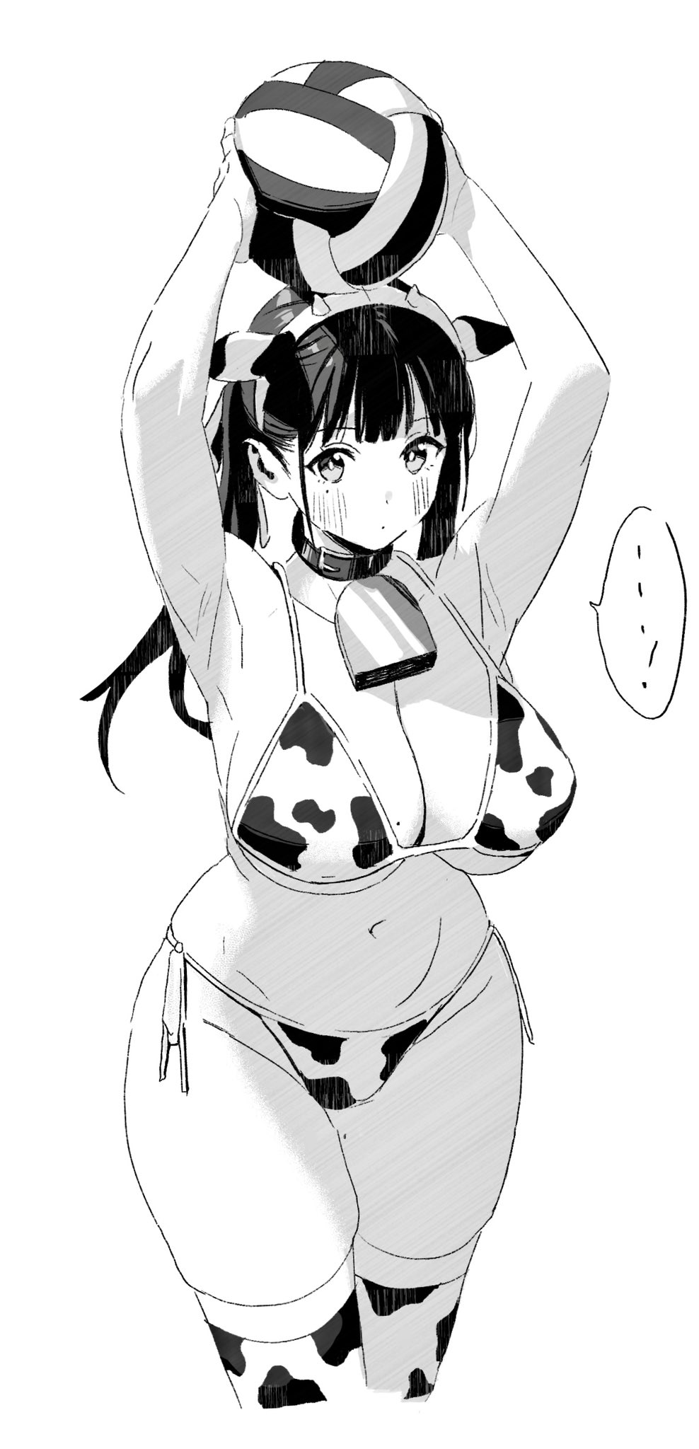 ..., 1girl, animal_ears, animal_print, armpits, arms_up, ball, beach_volleyball