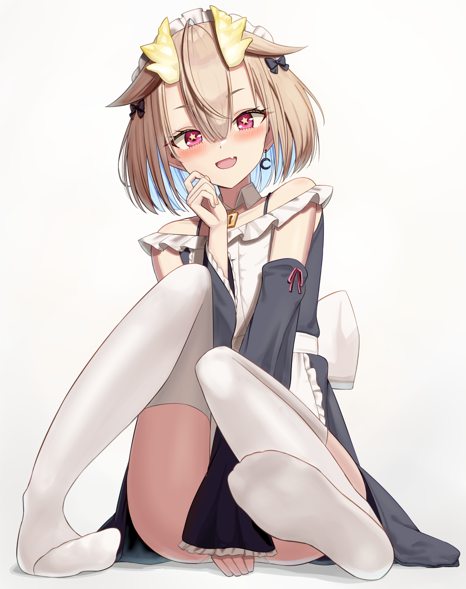 1girl, :d, blonde_hair, blue_hair, blush, choker, commentary_request, commission