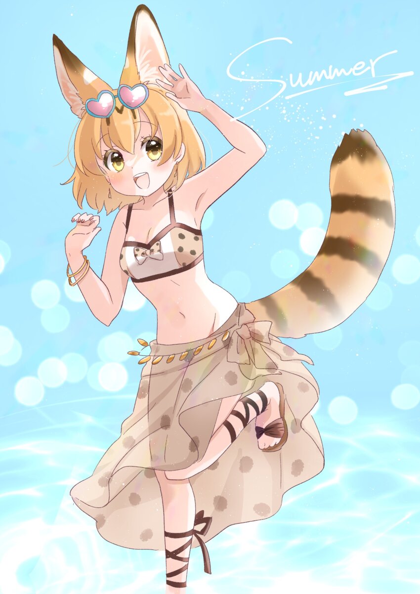 1girl, absurdres, alternate_costume, animal_ears, animal_print, bare_shoulders, bikini, blonde_hair