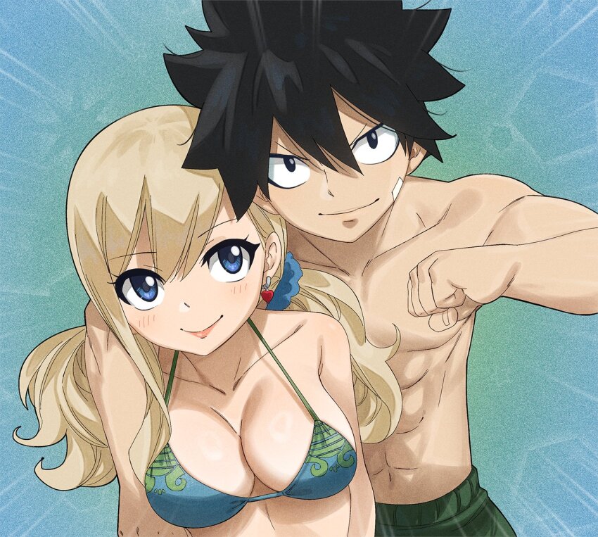 1girl, bikini, blonde_hair, blue_eyes, breasts, cleavage, colorized, eden's_zero