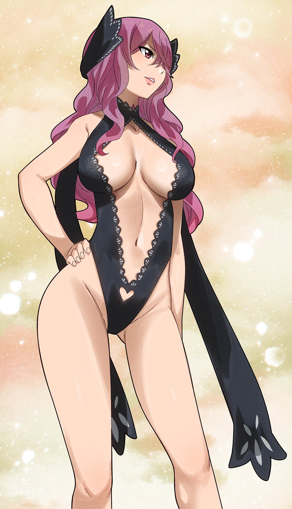 1girl, breasts, center_opening, cleavage, colorized, eden's_zero, gaston18, hair_ornament