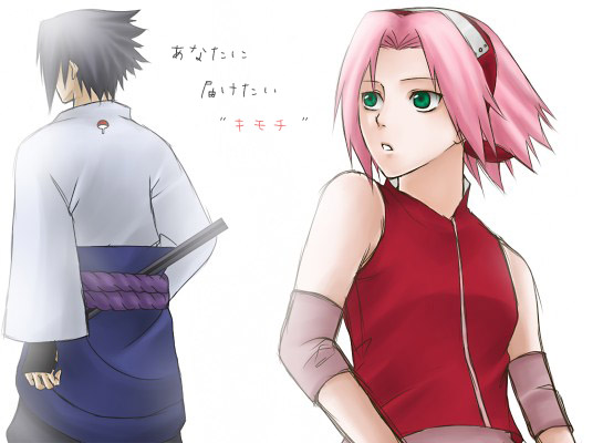 bad_id, forehead_protector, haruno_sakura, naruto_(classic), naruto_(series), sword, translation_request, uchiha_sasuke, wadumi, weapon