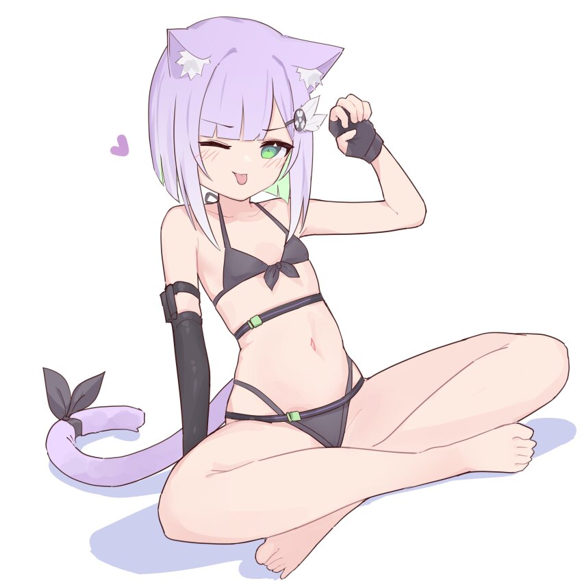 1girl, absurdres, animal_ear_fluff, animal_ears, bikini, black_bikini, black_gloves, cat_ears