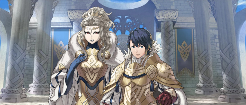 alfonse_(fire_emblem), blue_gloves, colored_skin, fire_emblem, fire_emblem_heroes, gloves, golden_armor, highres