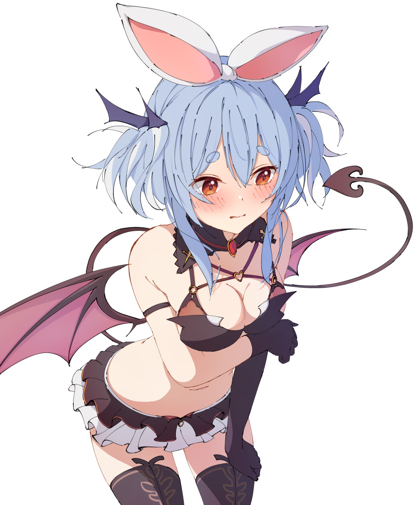 1girl, absurdres, animal_ears, bare_shoulders, blue_hair, blush, breasts, cleavage