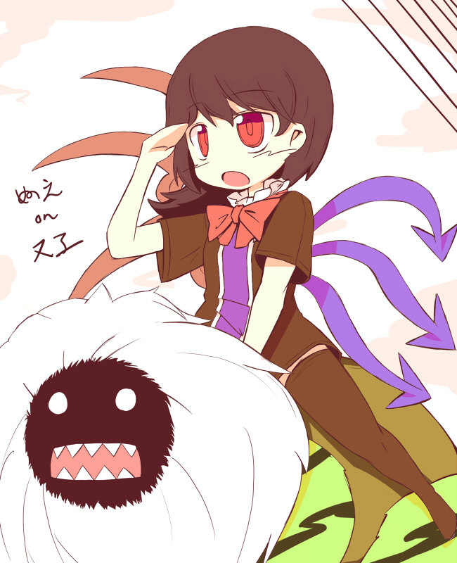 1girl, :o, atlus, bad_id, bad_pixiv_id, black_thighhighs, brown_hair, demon_(megami_tensei)