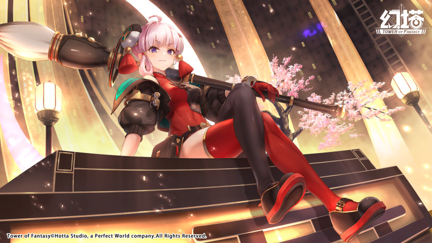 1girl, ahoge, asymmetrical_legwear, bare_shoulders, belt, belt_pouch, black_jacket, black_shoes