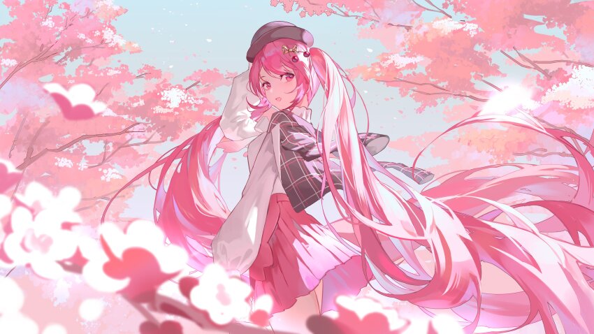 1girl, absurdly_long_hair, absurdres, acr_(ars4443), aqua_sky, arm_at_side, blazer, blouse