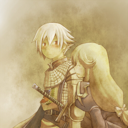 1boy, 1girl, aged_down, armor, bad_id, blonde_hair, blush, bow