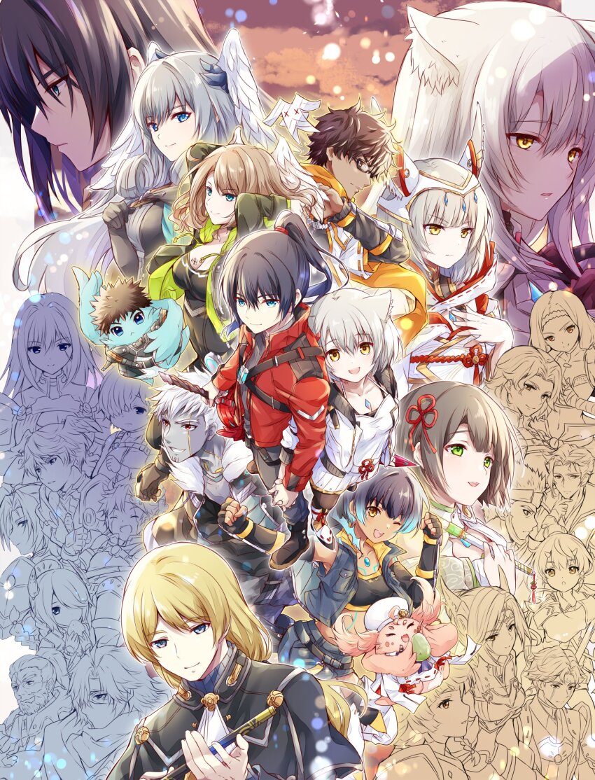 1other, 6+boys, 6+girls, absurdres, alexandria_(xenoblade), animal_ears, armor, ashera_(xenoblade)