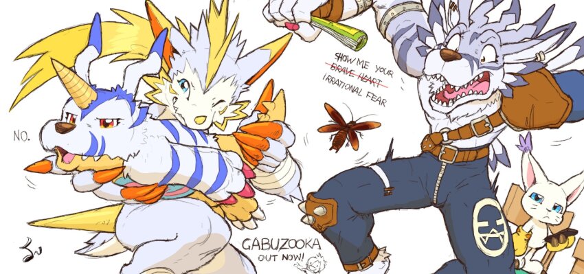 belt, bug, cellphone, digimon, digimon_(creature), filmon, gabumon, gloves