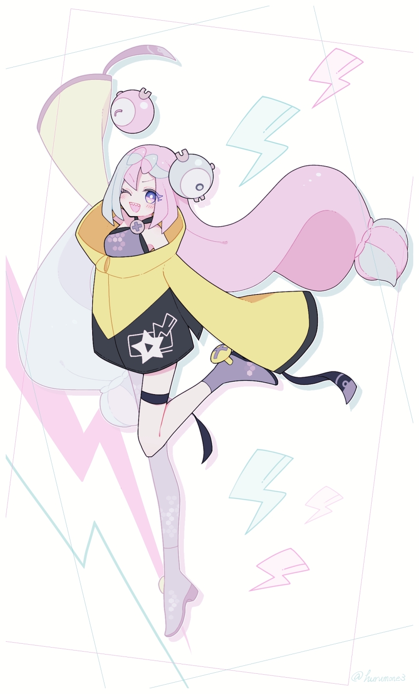 1girl, absurdres, aqua_hair, dhumi, highres, iono_(pokemon), long_hair, multicolored_hair, nintendo, pink_hair, pokemon, pokemon_scarlet_and_violet, solo, two-tone_hair, very_long_hair