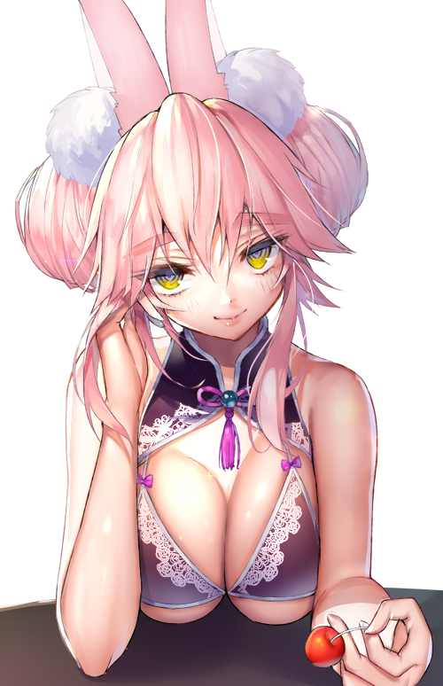 1girl, adjusting_hair, animal_ear_fluff, animal_ears, bare_arms, bow, bra, breasts