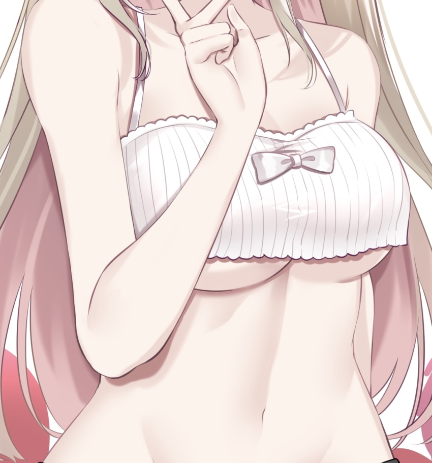 1girl, ayaginu_temari, bare_arms, bow, bow_bra, bra, breasts, cleavage