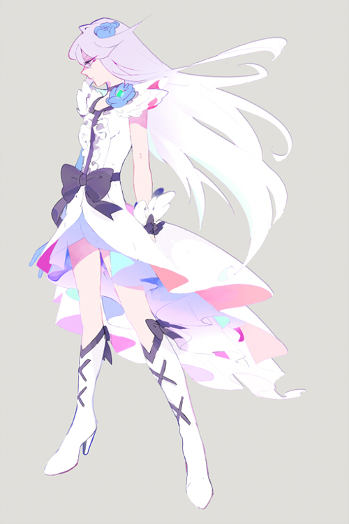 10s, 1girl, bad_id, bad_pixiv_id, black_neckwear, boots, bow, brooch