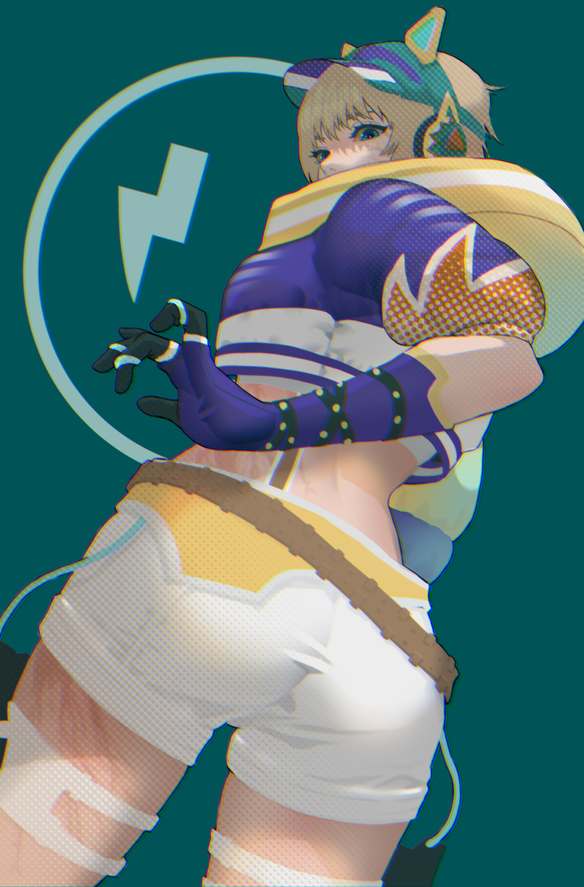 1girl, animal_ear_headphones, animal_ears, animification, apex_legends, ass, back, blonde_hair