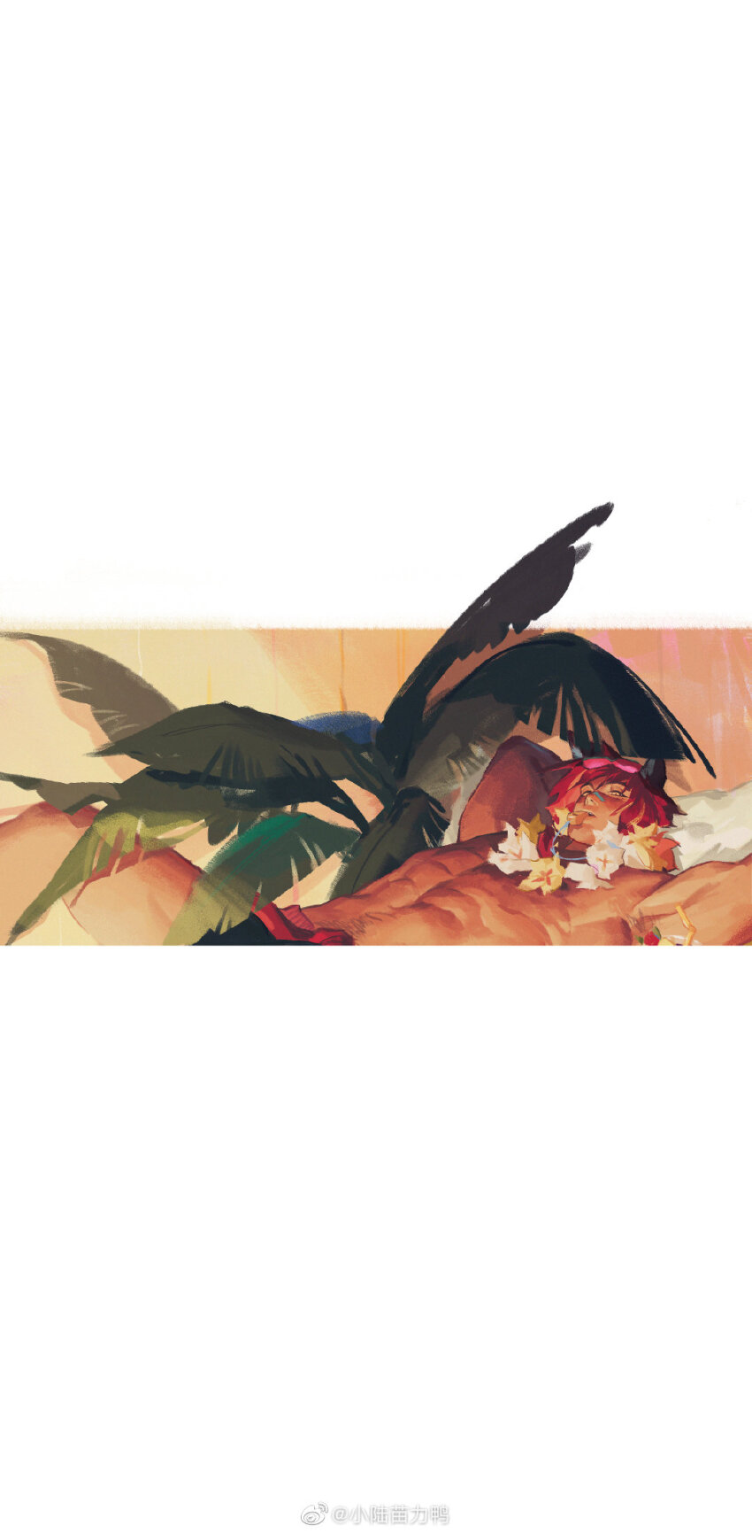 1boy, abs, arms_behind_head, bara, black_male_swimwear, border, come_hither, feet_out_of_frame