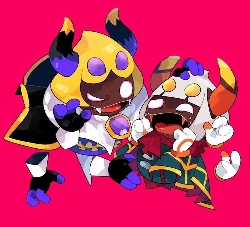 2boys, cape, dark_taranza, disembodied_hand, evil_smile, extra_arms, fangs, gloves