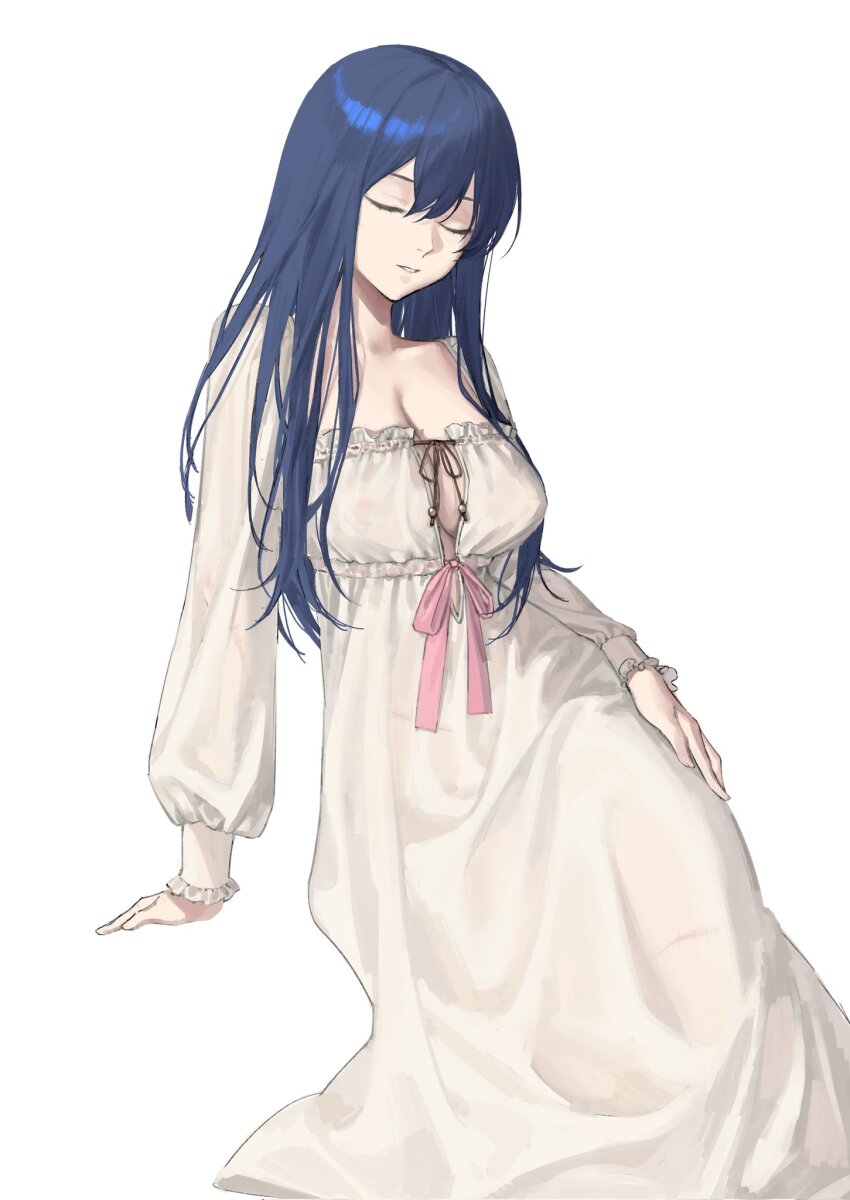 1girl, blue_hair, breasts, caeda_(fire_emblem), cleavage, cleavage_cutout, closed_eyes, clothing_cutout