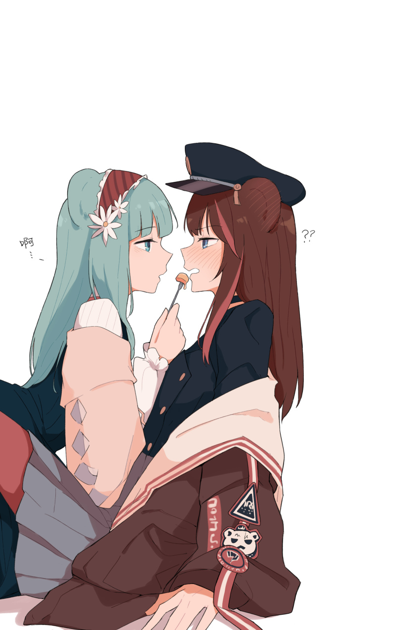 2girls, ?, ??, absurdres, animal_ears, arknights, bear_ears, bear_girl