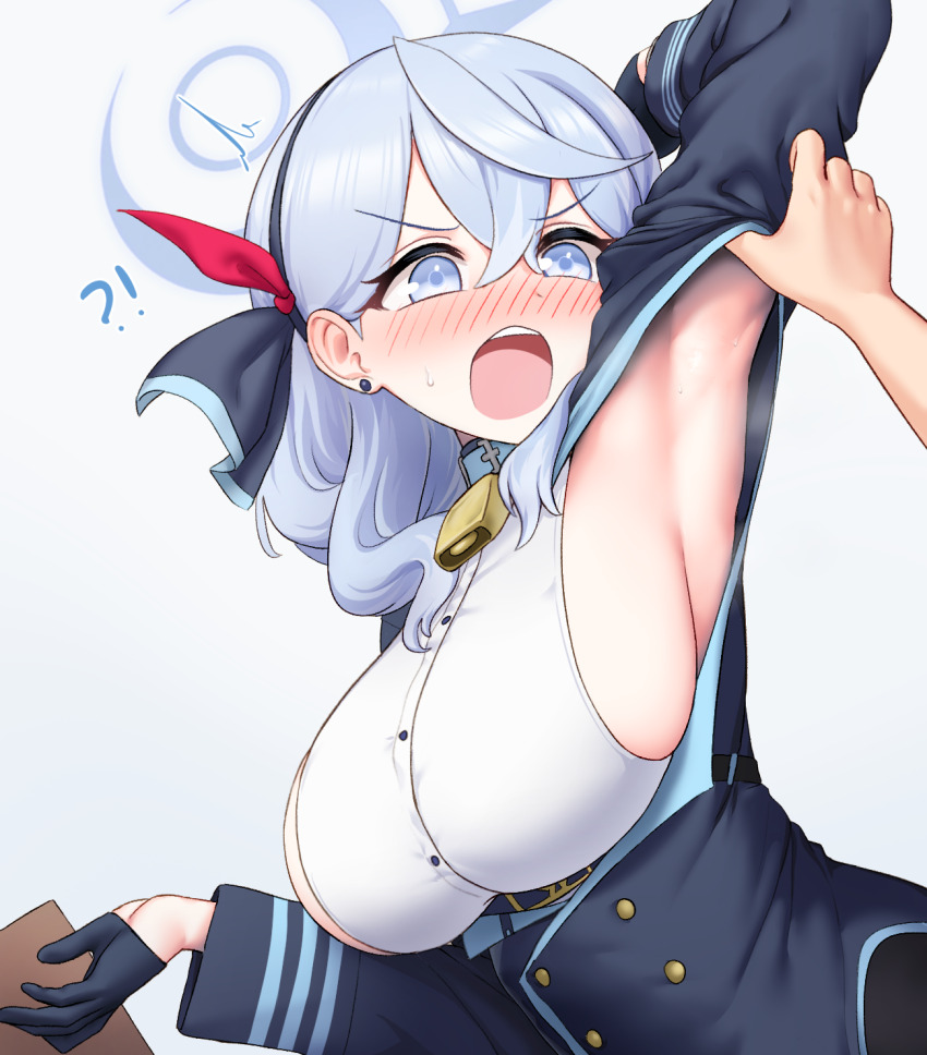 !?, 1girl, 1other, ako_(blue_archive), arm_up, armpits, blue_archive, blue_eyes