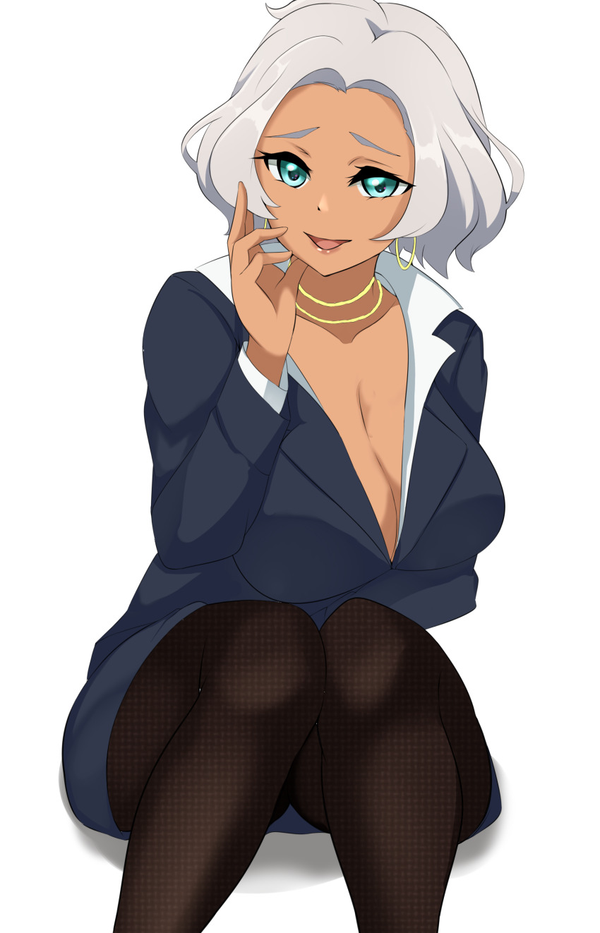 1girl, absurdres, breasts, cleavage, dark-skinned_female, dark_skin, earrings, eine_(ein-faust)