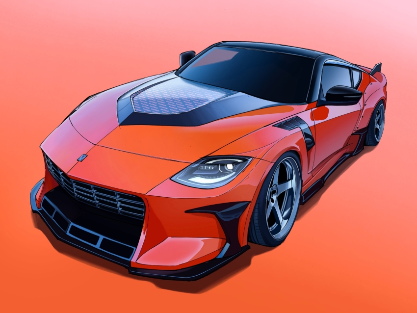 car, highres, motor_vehicle, nissan, nissan_fairlady_z, nissan_z_(rz34), no_humans, original