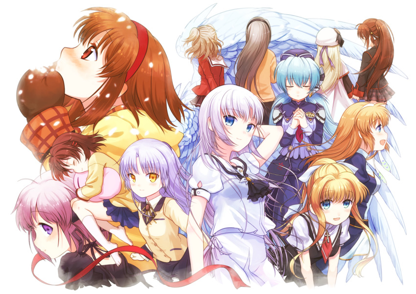 6+girls, ahoge, air_(visual_novel), angel_beats!, angel_wings, anniversary, antenna_hair, arm_up