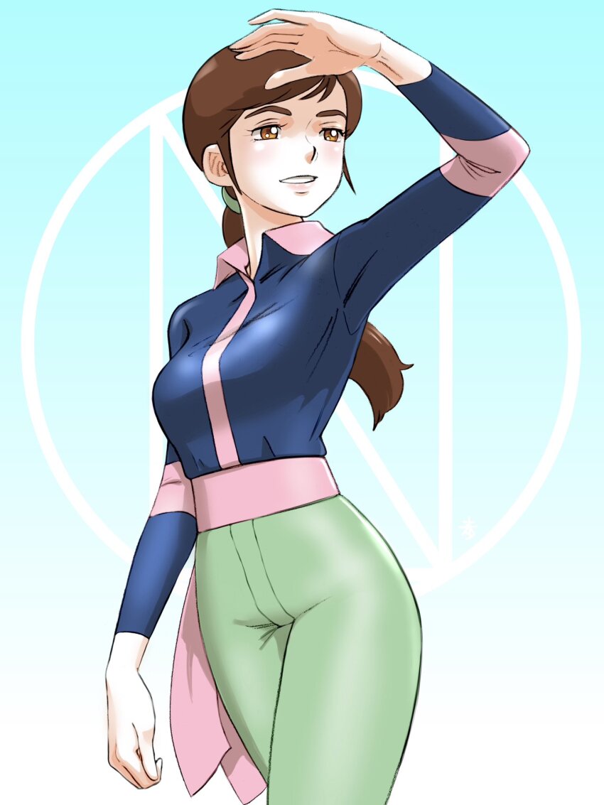 aobito_sukoyaka_bystander, brown_eyes, brown_hair, densetsu_kyojin_ideon, female_focus, highres, long_hair, lotta_banda