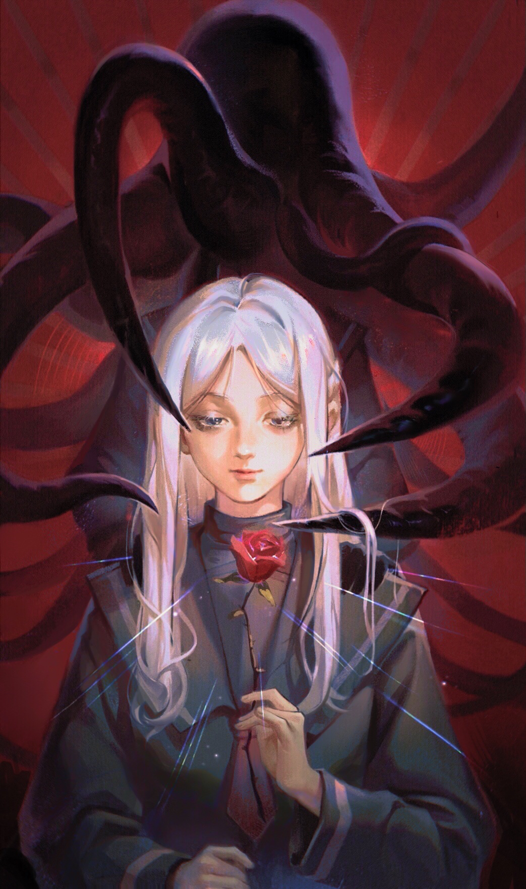 1girl, blue_eyes, flower, highres, ichijou_michiru, long_hair, mieruko-chan, rose