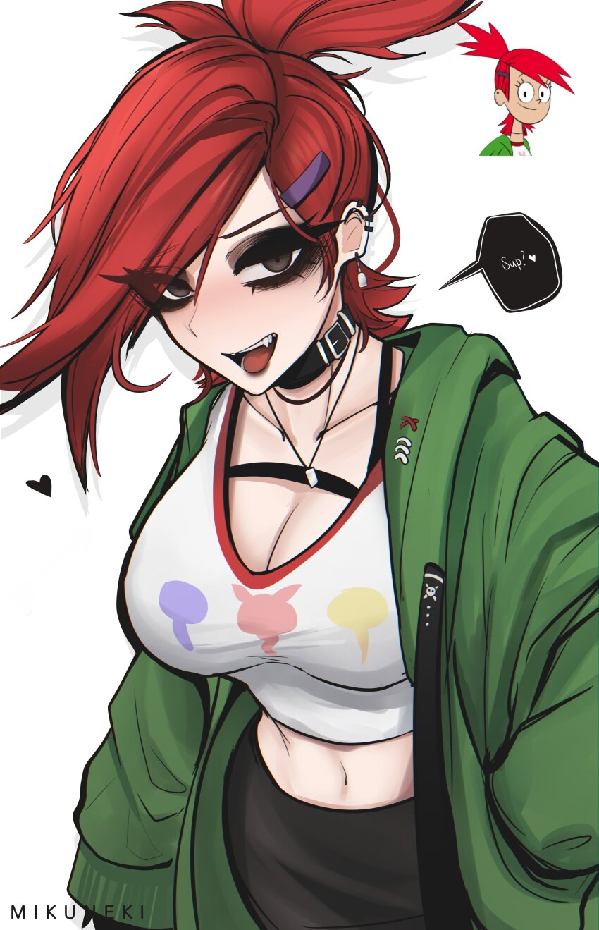 1girl, absurdres, artist_name, bags_under_eyes, black_choker, black_eyes, black_skirt, blush