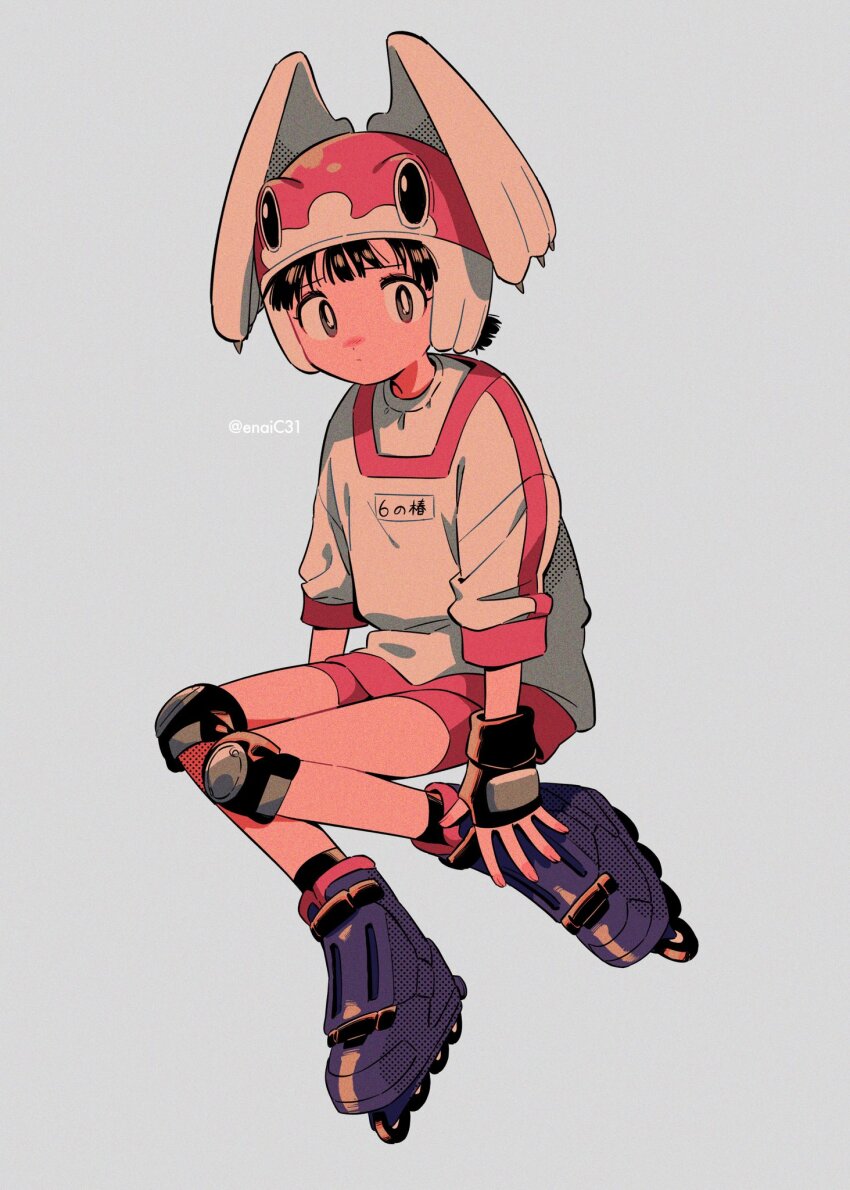 1girl, alien, alien_nine, black_eyes, black_gloves, black_hair, borg_(alien_nine), film_grain