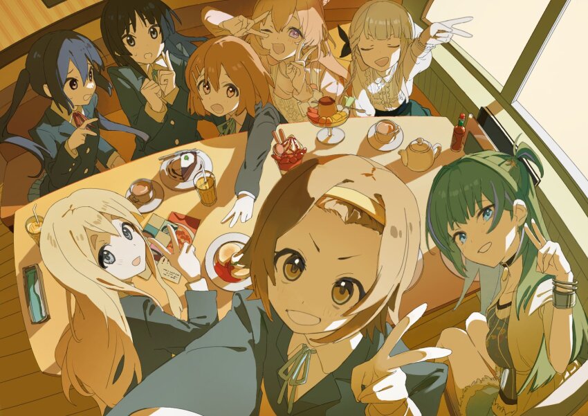 6+girls, :d, ahoge, akazaki_kokoro, akiyama_mio, bawa_(thankyousushi), black_hair, black_jacket