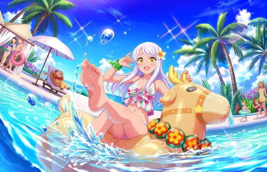armband, beach_chair, bikini, blitzen, cloud, eve_santaclaus, feet, flower