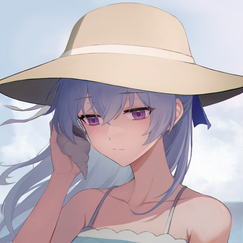 1girl, :/, bare_shoulders, closed_mouth, collarbone, darker_than_black, day, dress