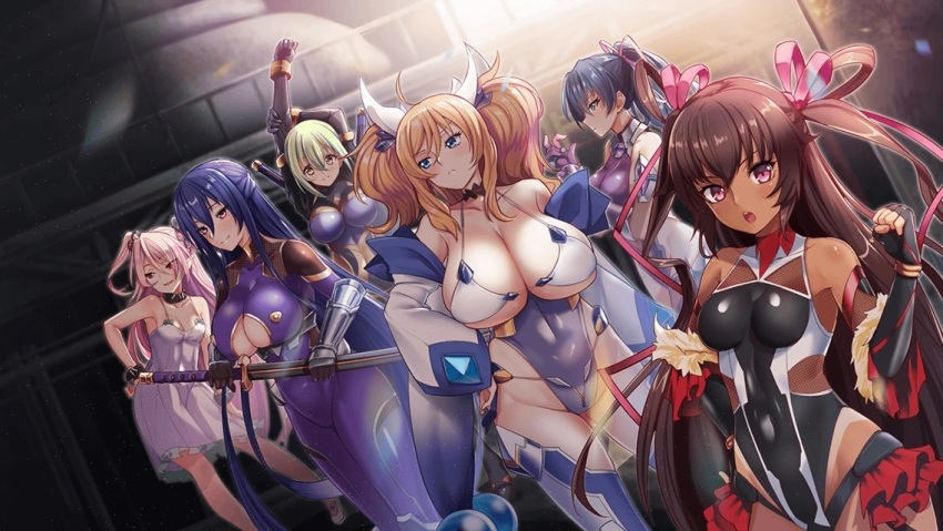 6+girls, aishuu_hebiko, akiyama_rinko, alternate_costume, artist_collaboration, artist_request, bare_legs, bare_shoulders