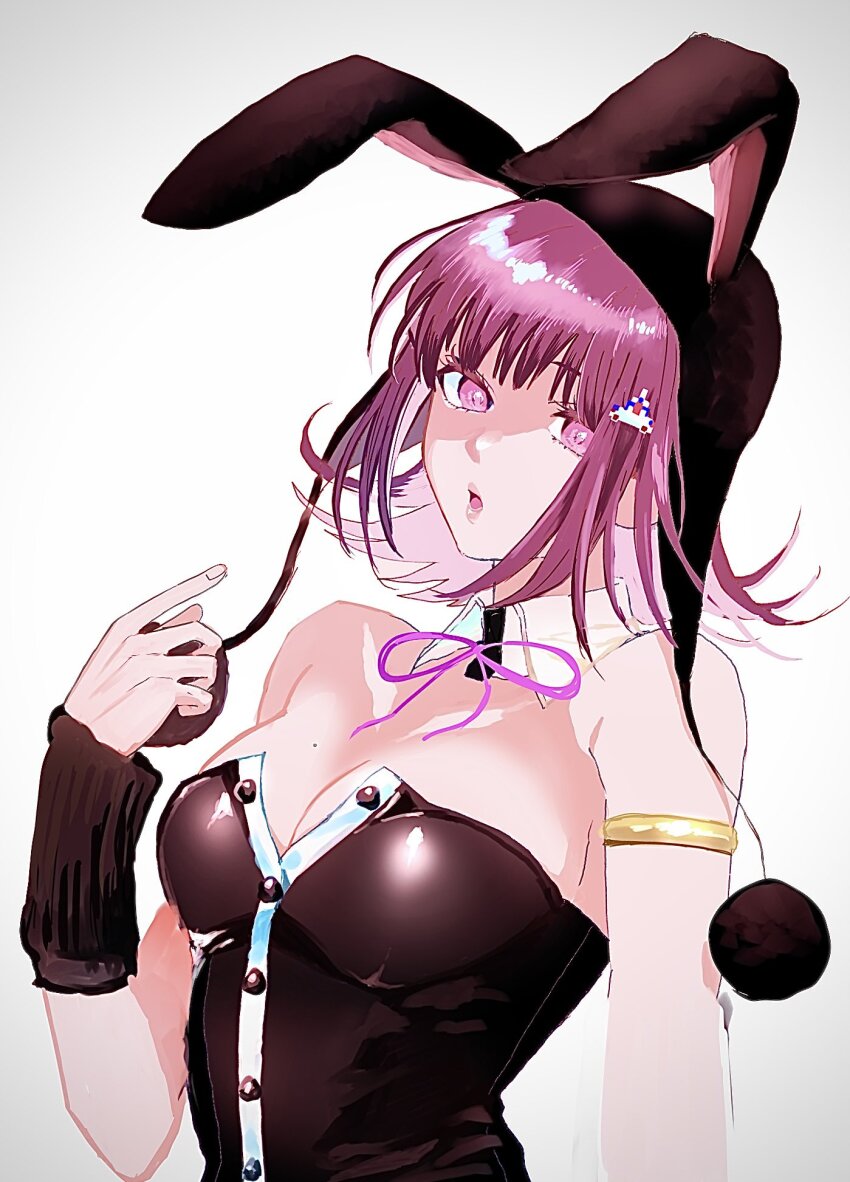 1girl, :o, animal_ears, animal_hood, armlet, baba_(sizennha_pan2), bare_shoulders, black_leotard