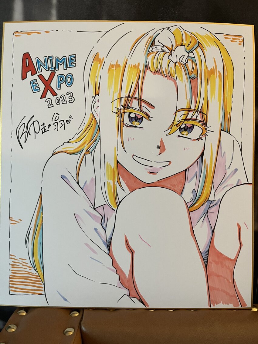 1girl, 2023, anime_expo, anime_expo2023, blonde_hair, blue_eyes, blush, breasts