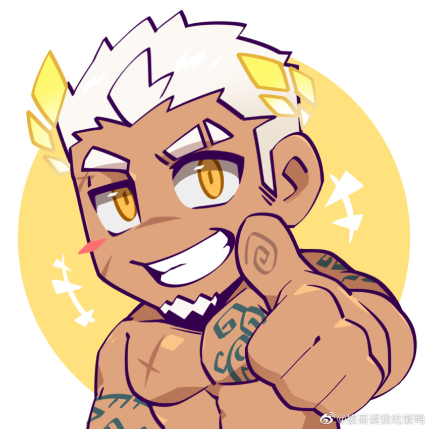1boy, artist_request, bara, chibi, dark-skinned_male, dark_skin, eyebrow_cut, facial_scar